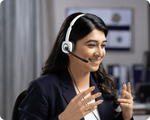 Customer support agent with headset representing assistance