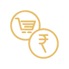 Icon of a shopping cart with currency symbol