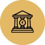 Graphic of a classical bank building, symbolizing financial services or institutional finance