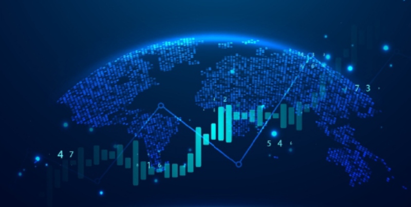 Global investment markets banner with stock chart over a world map