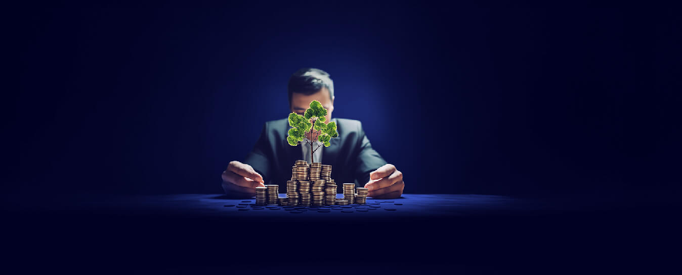 Illustration representing long-term wealth growth globally compounding
