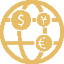 Globe with currency symbols