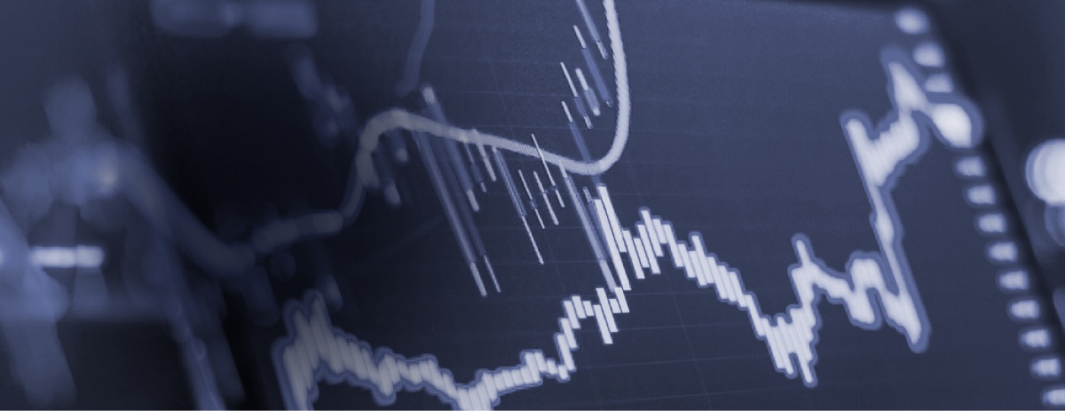Market data banner with financial chart lines and trend indicators